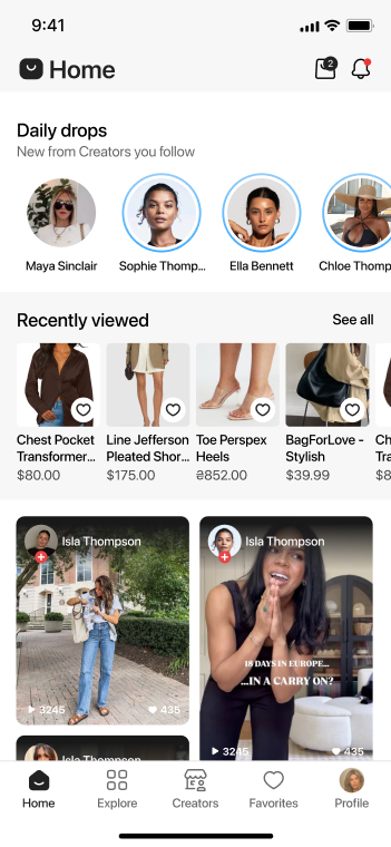 My Store app — home feed