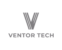 Gray logo with the word VENTECH in uppercase letters below a stylized V formed by five thick lines arranged in a fan shape. The design is minimalist and modern.